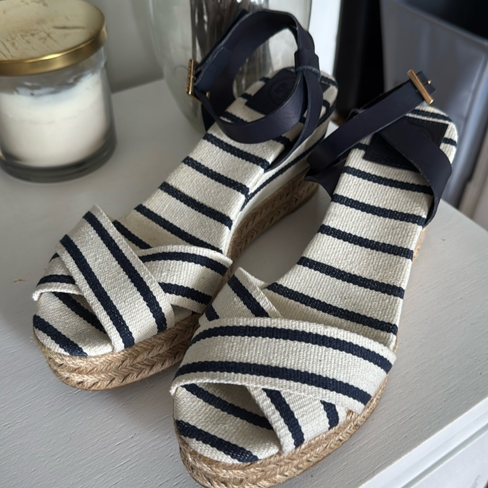 Tory Burch Blue and White Espadrille Shoes